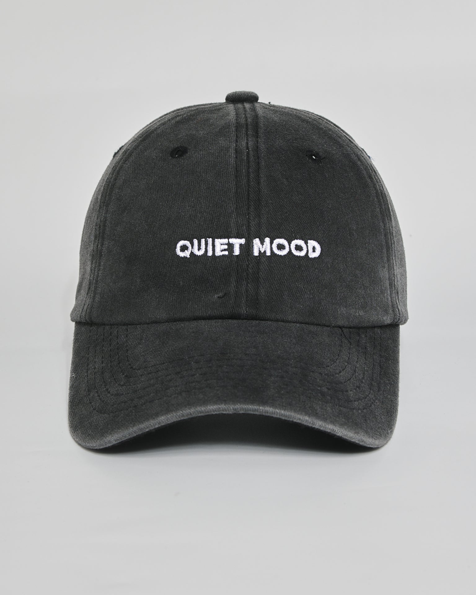 Quiet Mood black washed cap - front view
