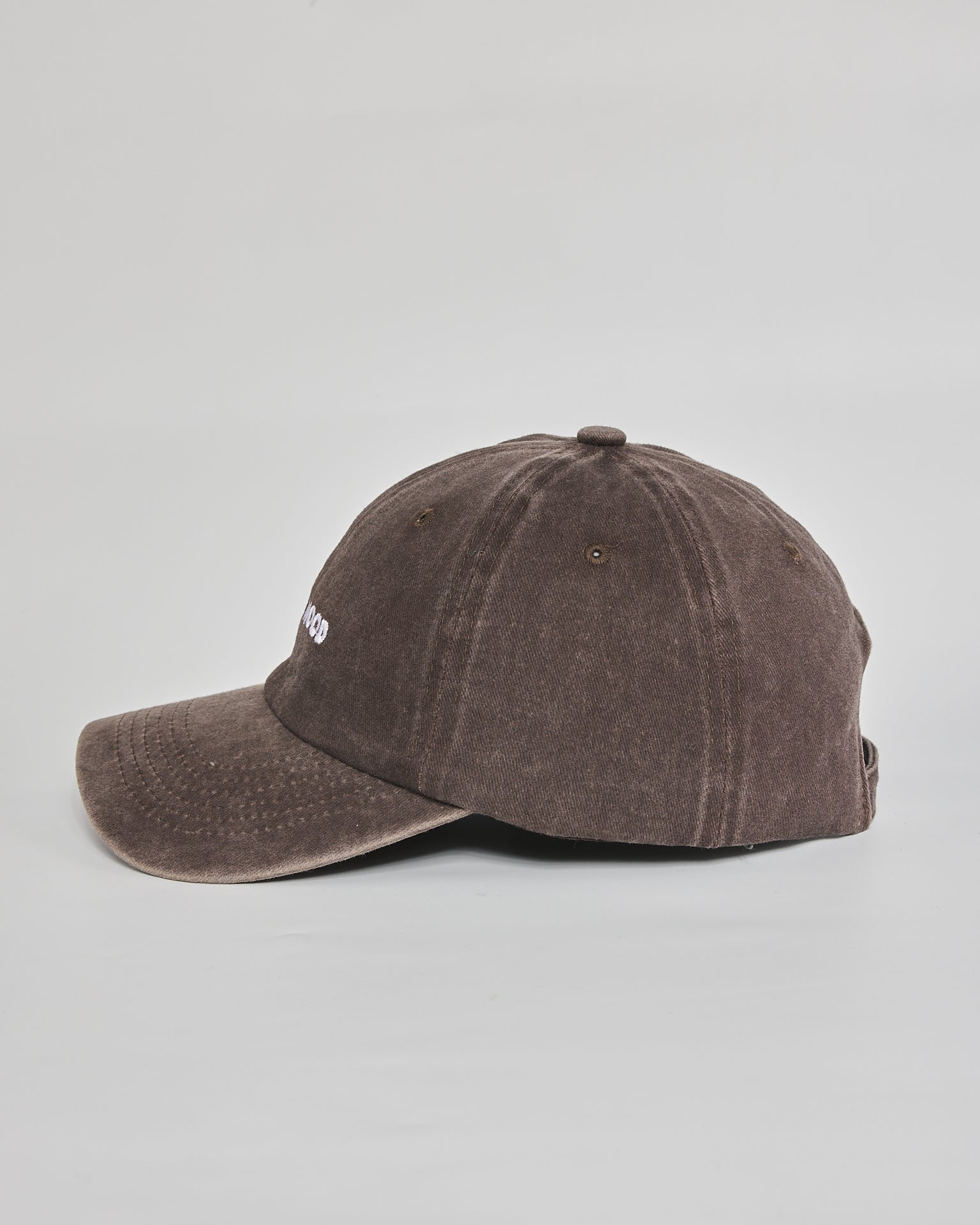 Quiet Mood brown washed cap - angled view