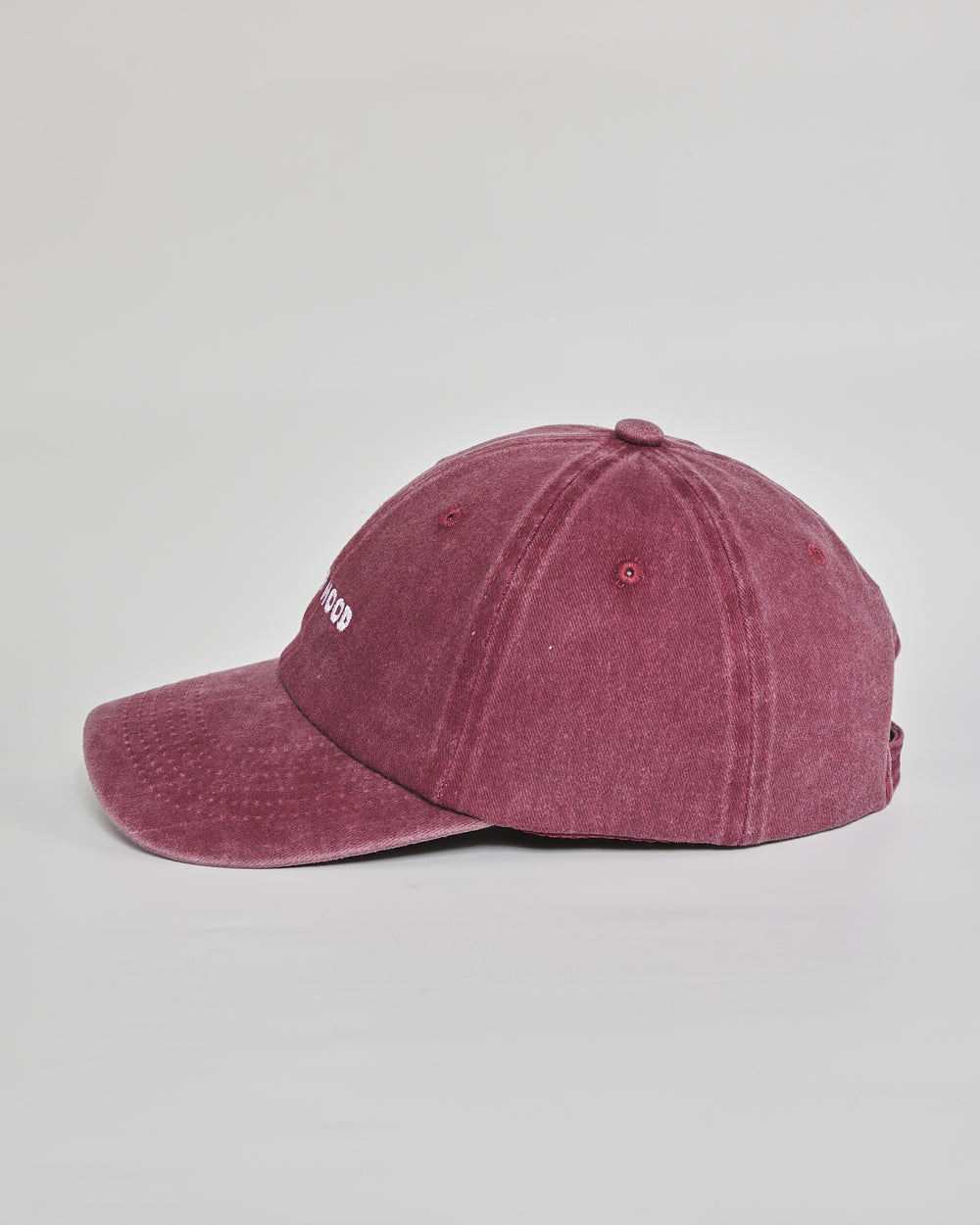 Quiet Mood burgundy washed cap - angled view