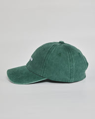 Quiet Mood forest green washed cap - angled view