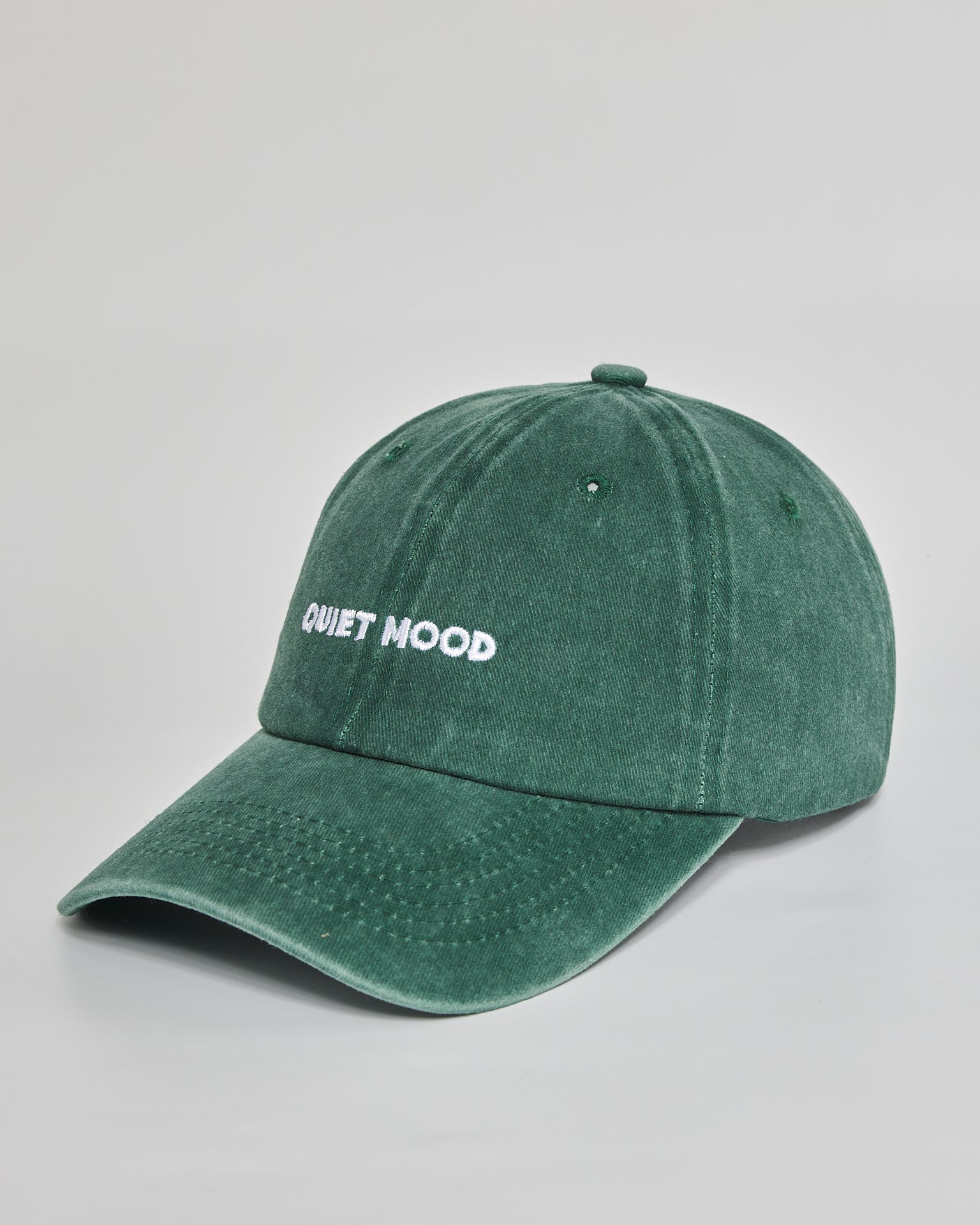 Quiet Mood forest green washed cap - side view