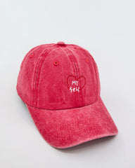 side view of Red Love Myself Washed Cap