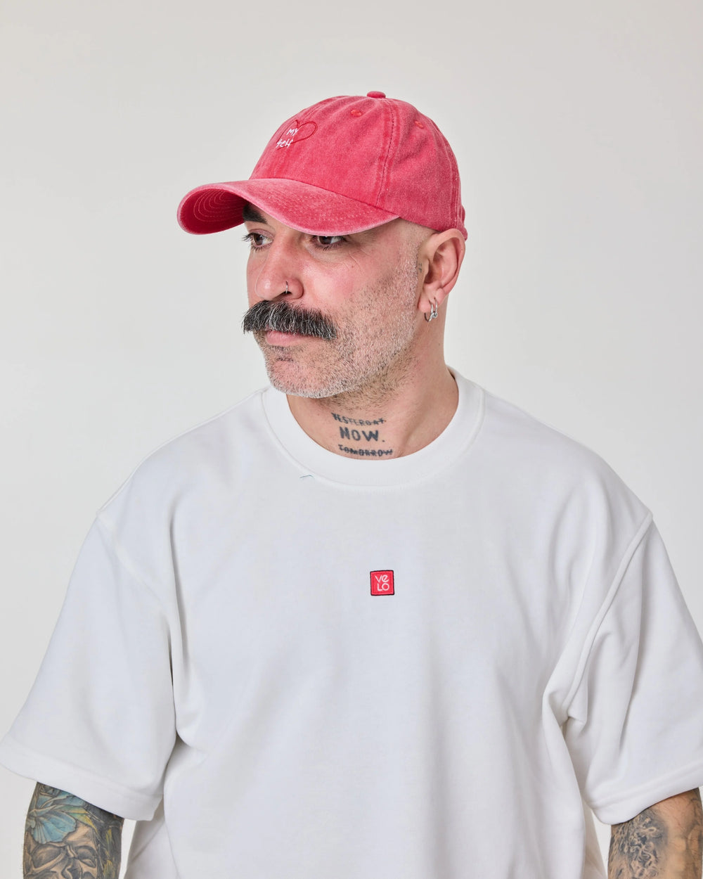 man wearing Red Love Myself Washed Cap