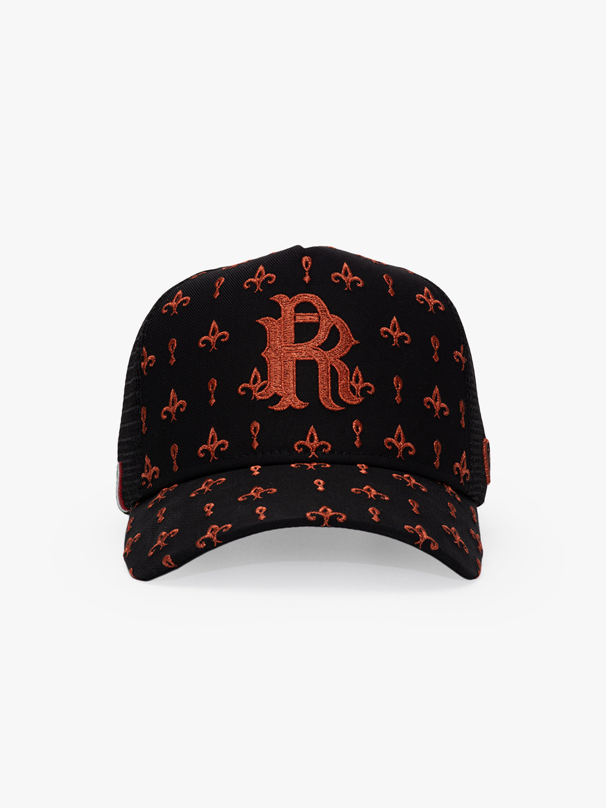 Front view of Regalia Black & Copper Trucker Hat