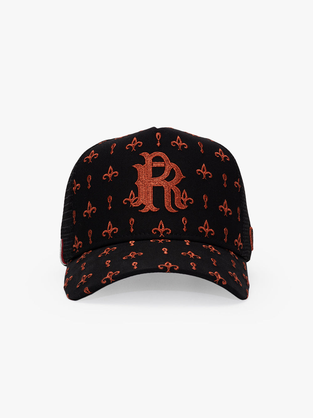 Front view of Regalia Black & Copper Trucker Hat