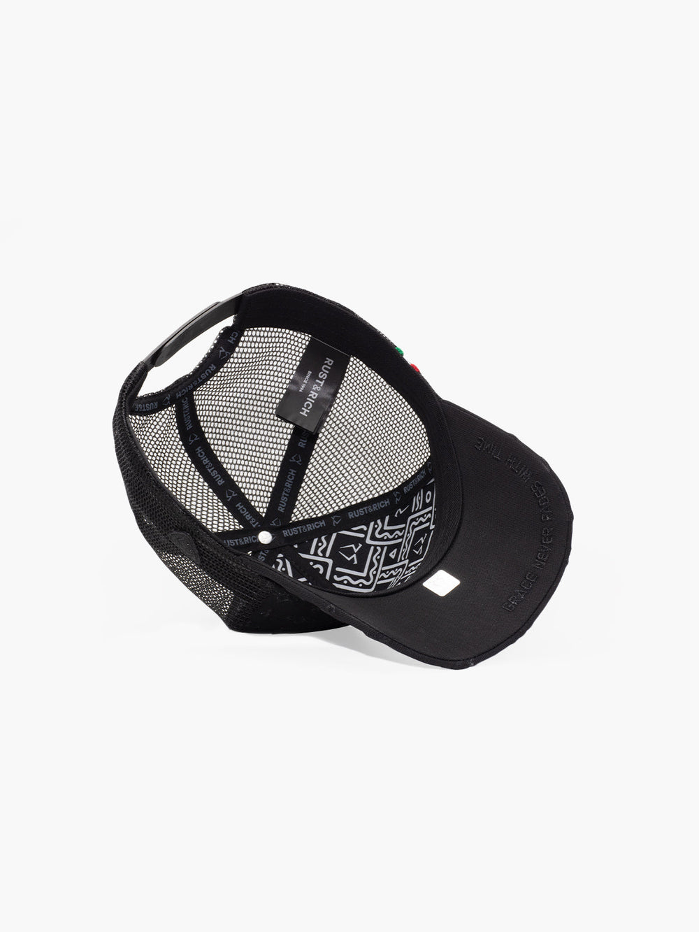 Regalia Black Trucker Hat on a white background