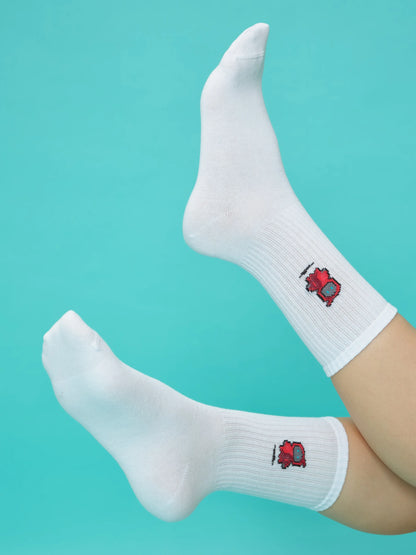 side view of white robot socks
