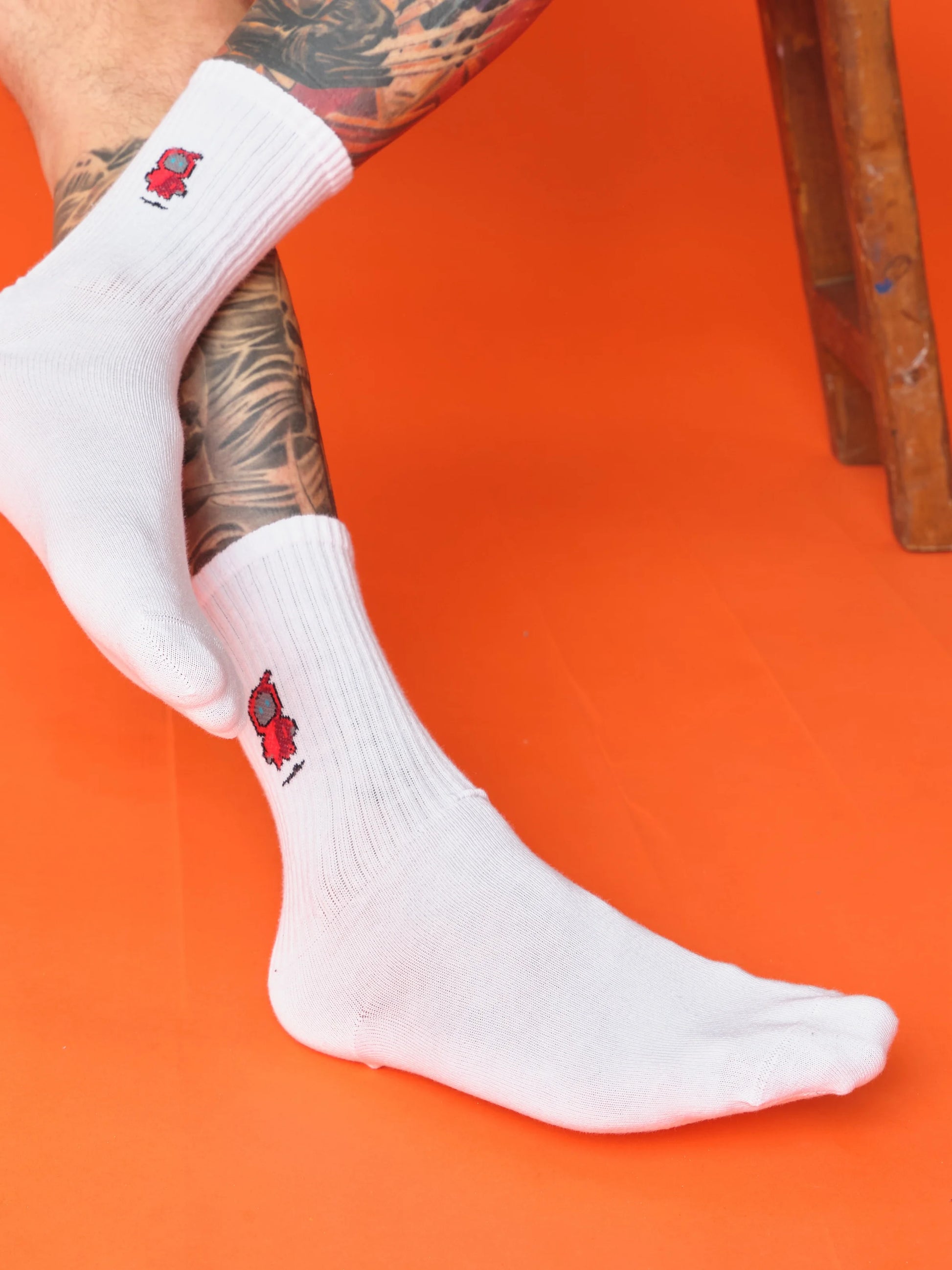 front view of white robot socks