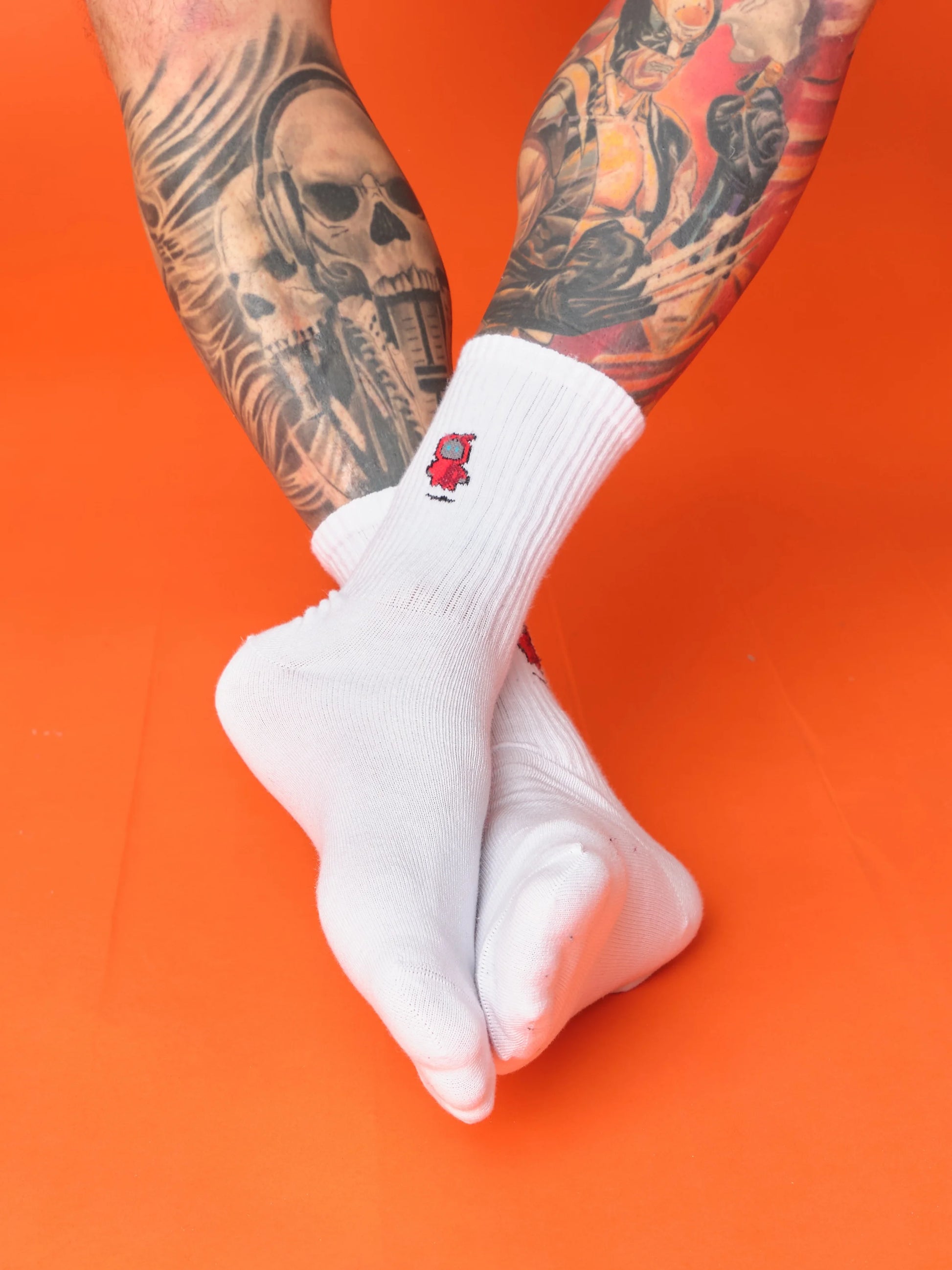 front view of white robot socks