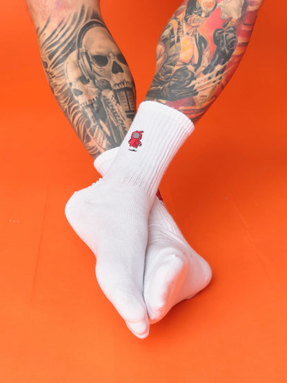 front view of white robot socks