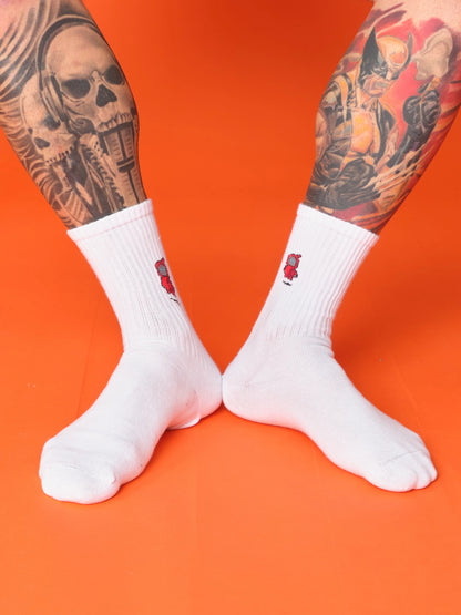 front view of white robot socks