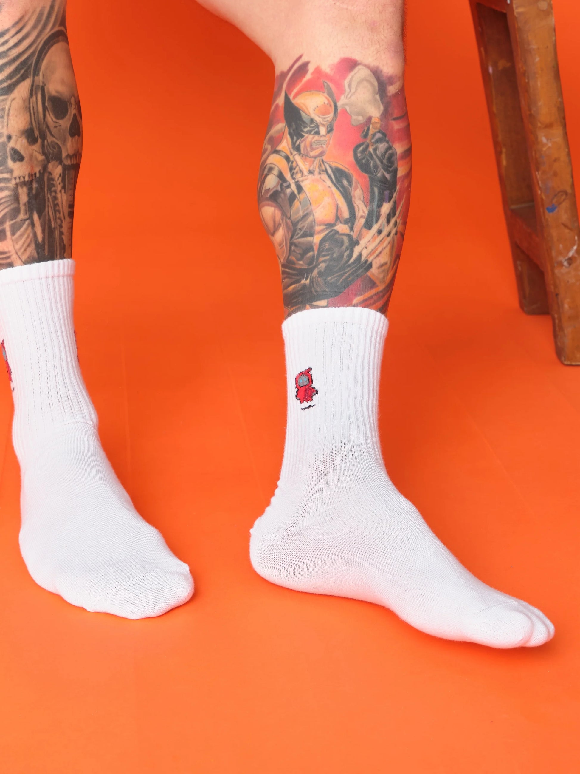 side view of white robot socks