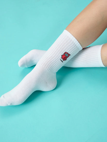 front view of white robot socks