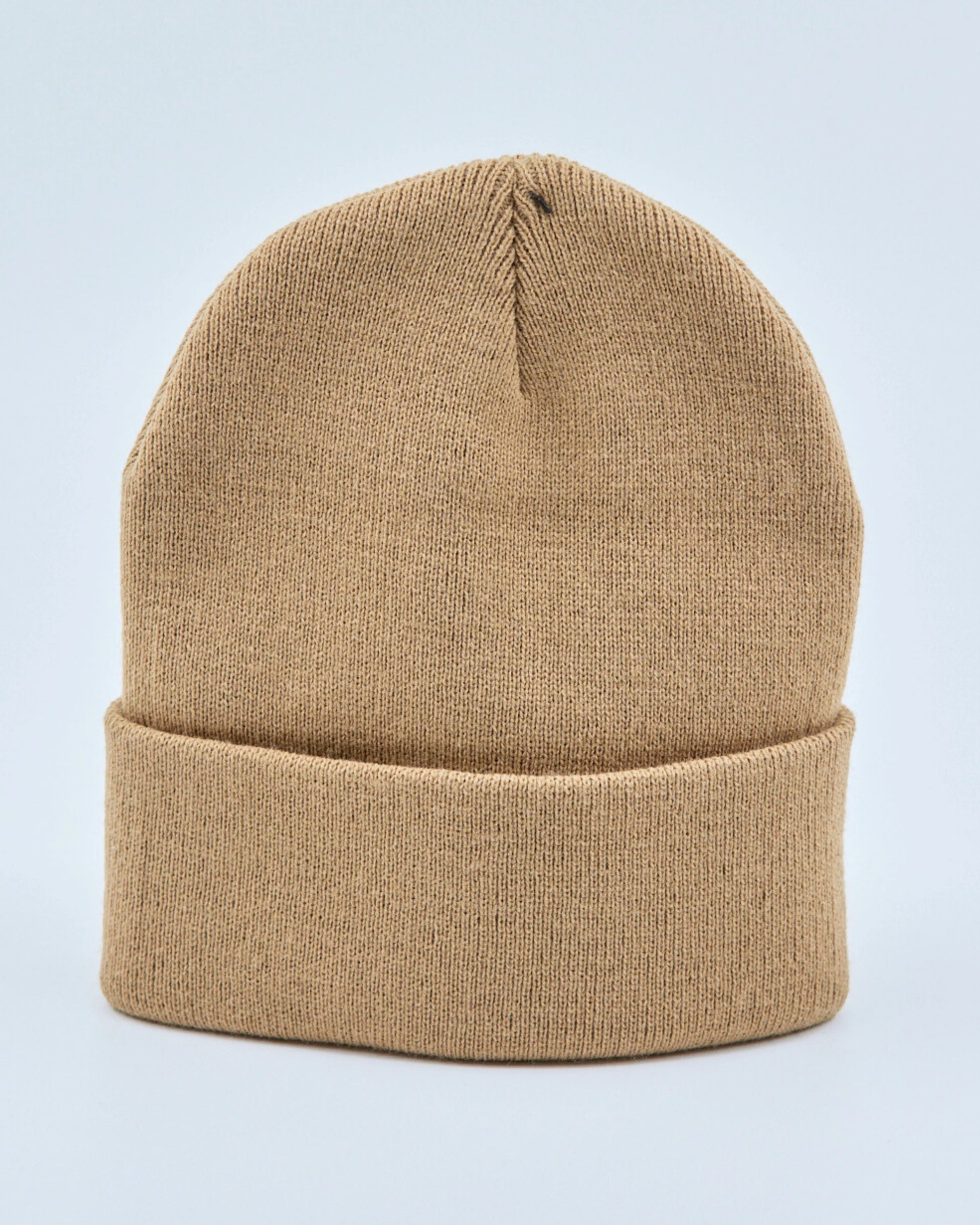 Beige beanie on a light gray background