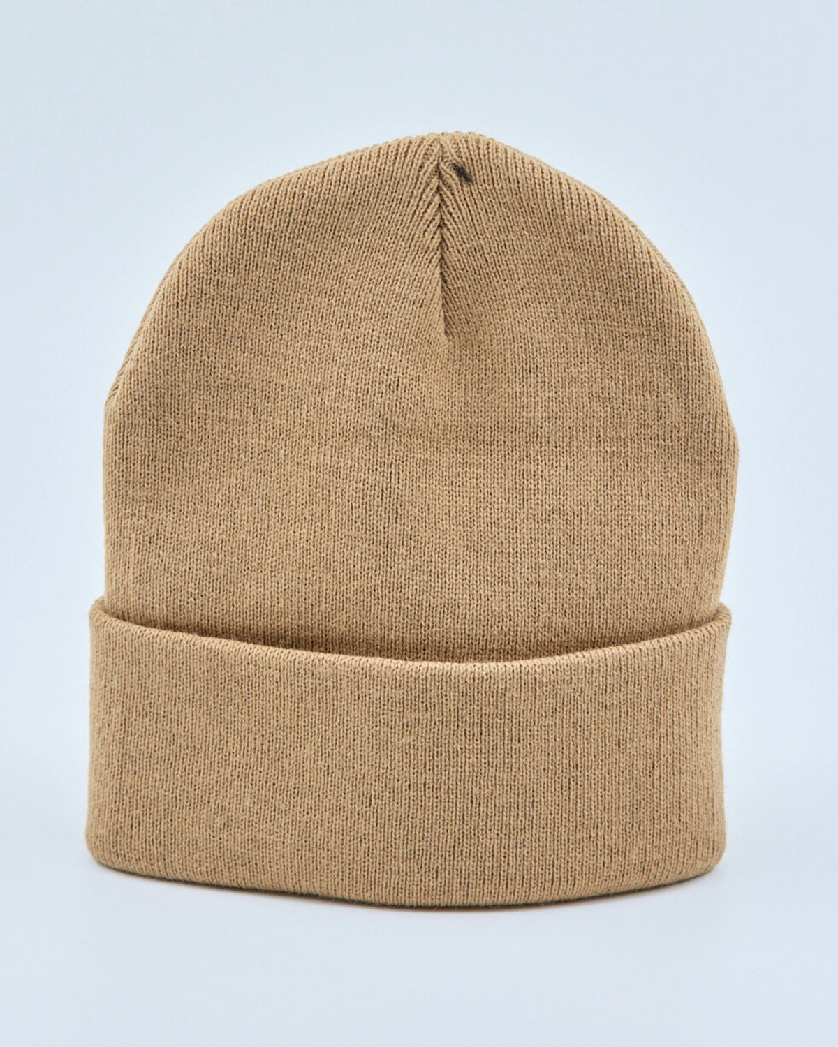 Beige beanie on a light gray background