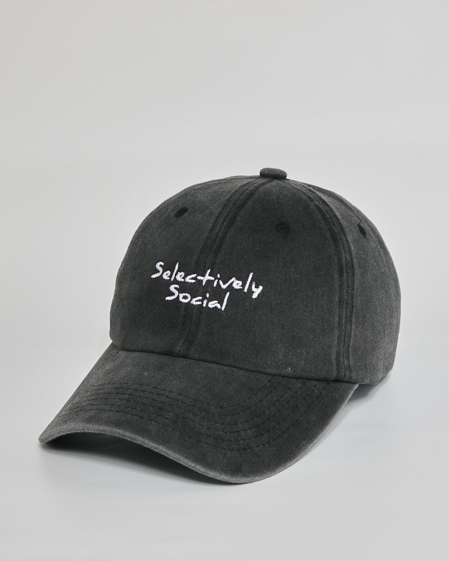 Selectively Social black washed cap - side view