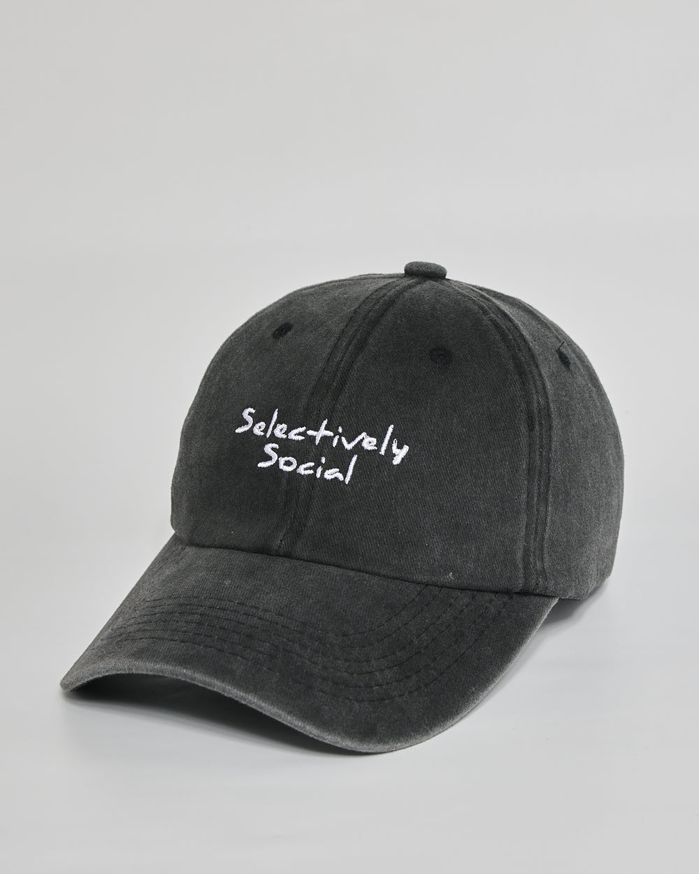 Selectively Social black washed cap - side view