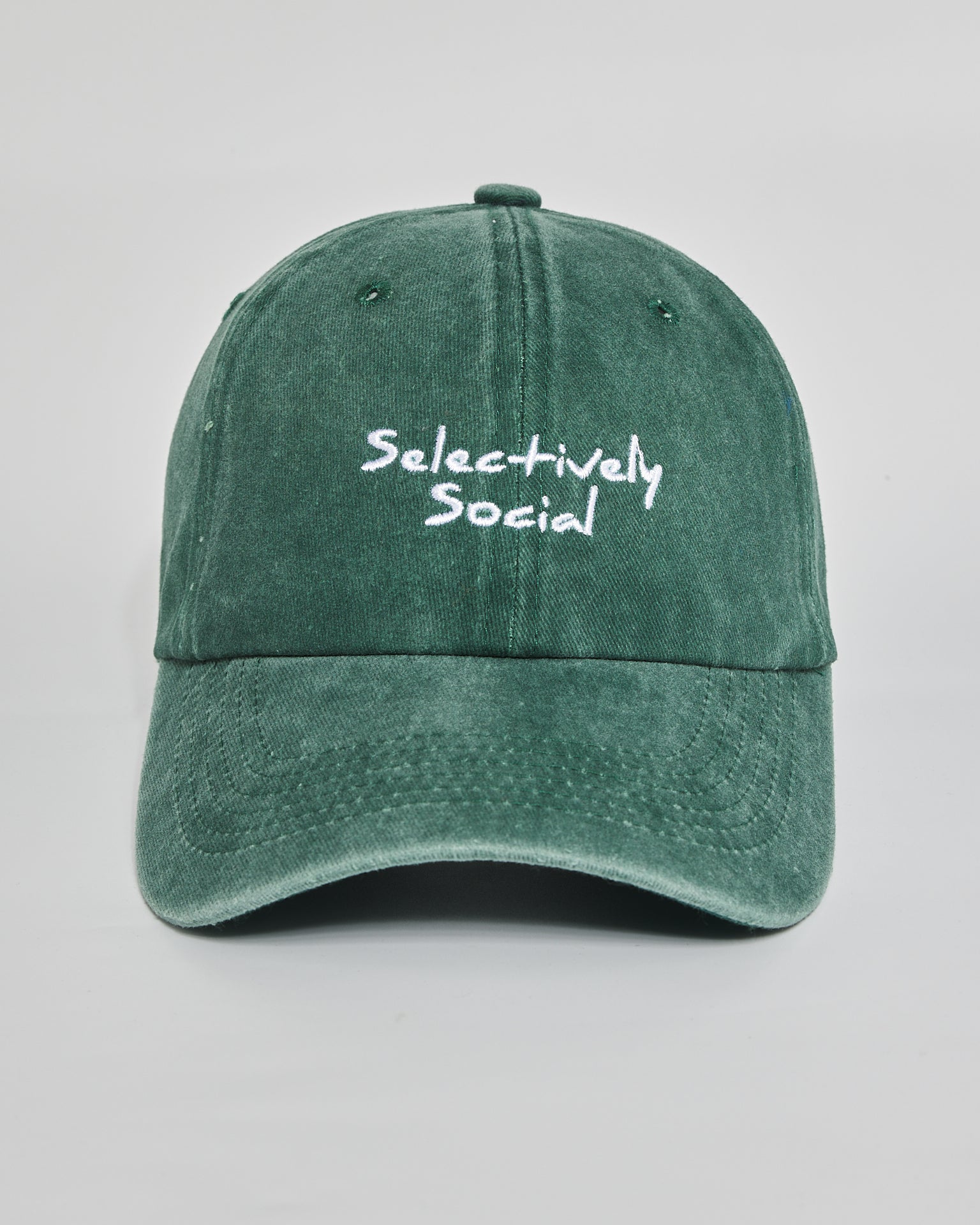 Selectively Social forest green washed cap - front view