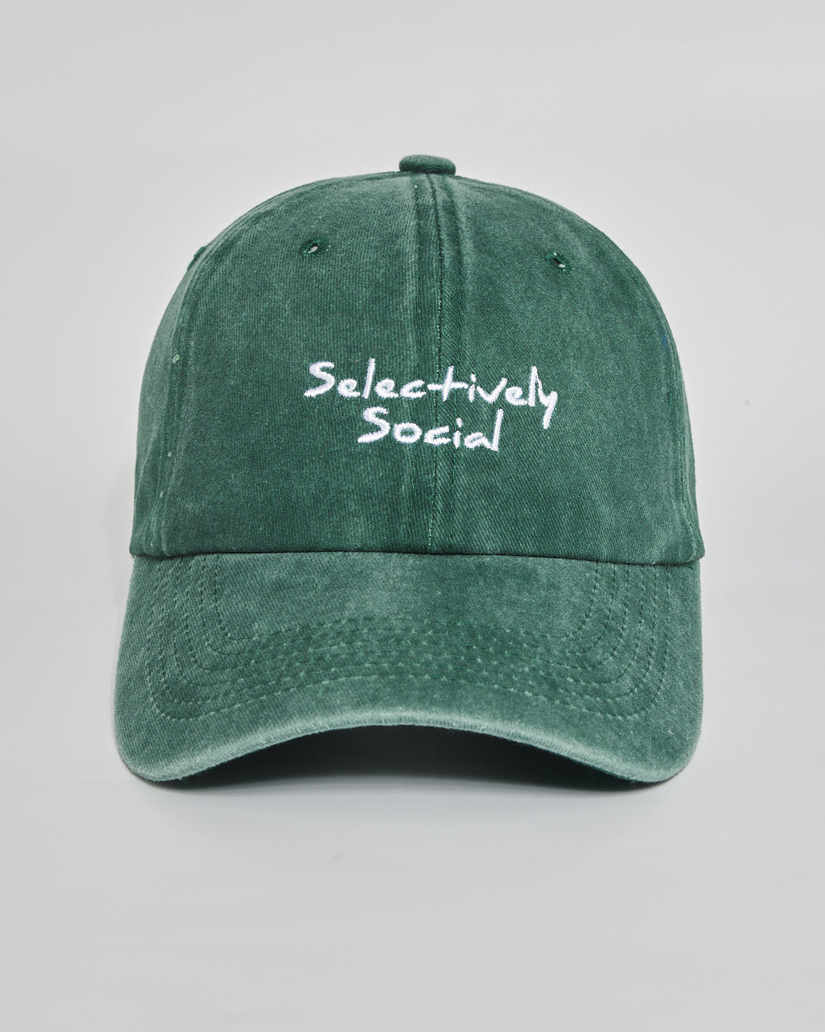 Selectively Social forest green washed cap - front view