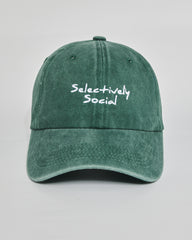 Selectively Social forest green washed cap - front view