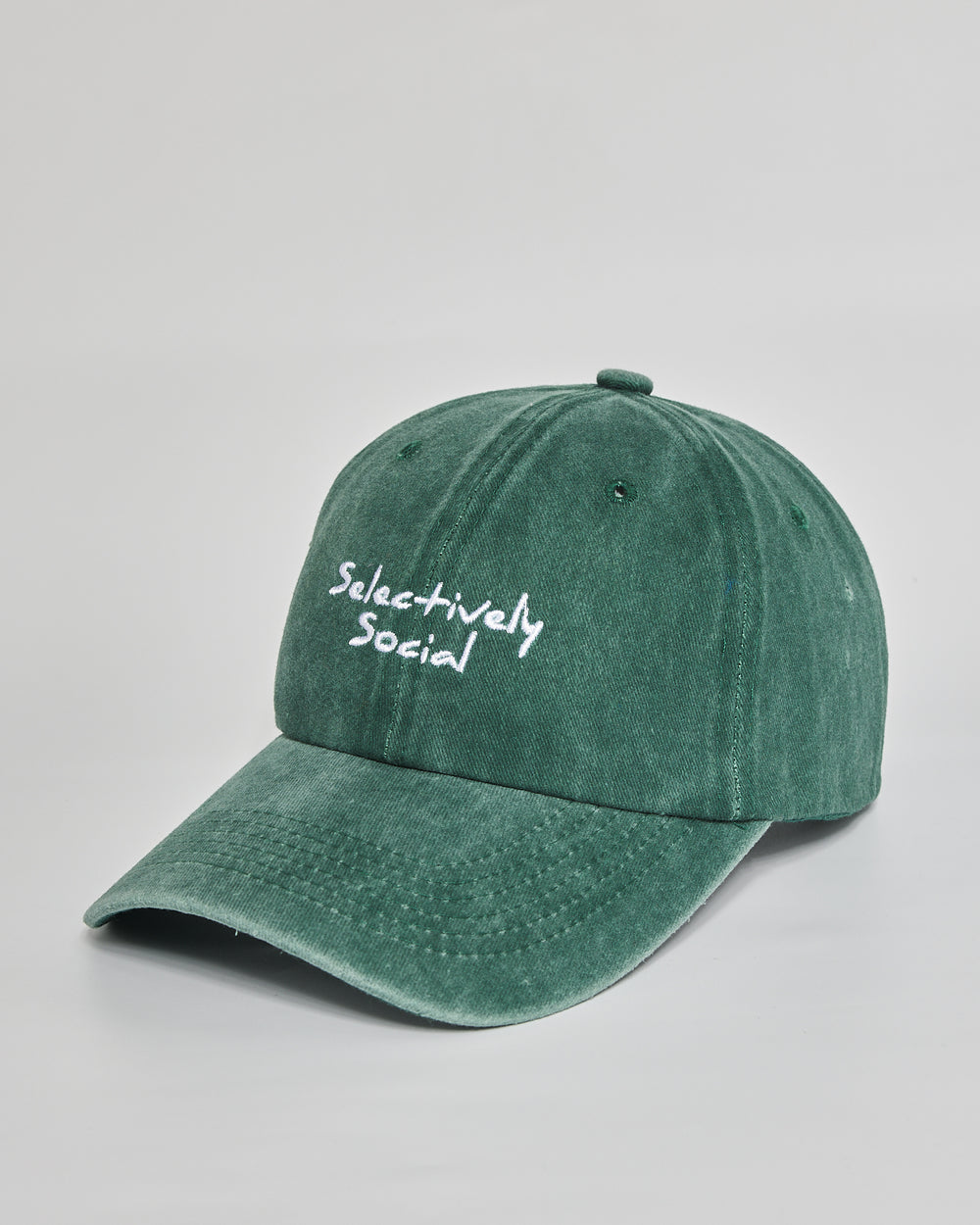 Selectively Social forest green washed cap - side view