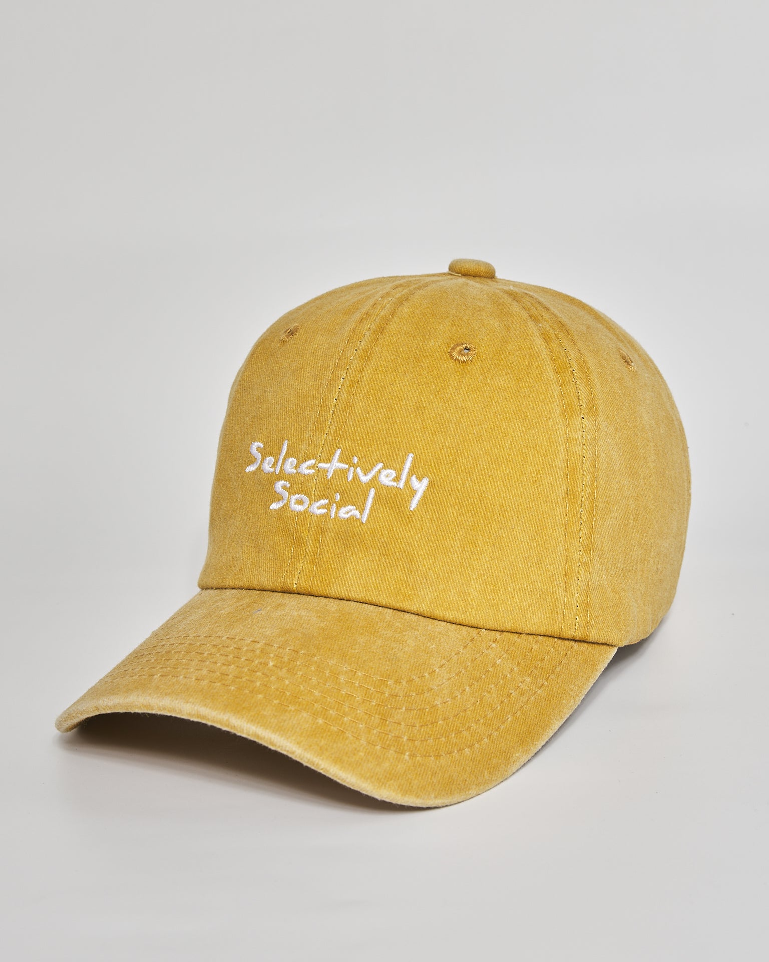 Selectively Social mustard washed cap - side view