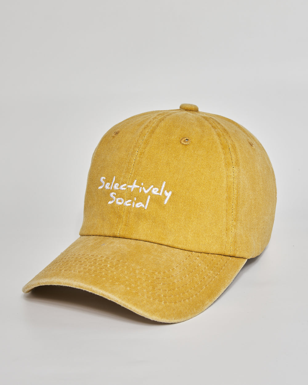 Selectively Social mustard washed cap - side view