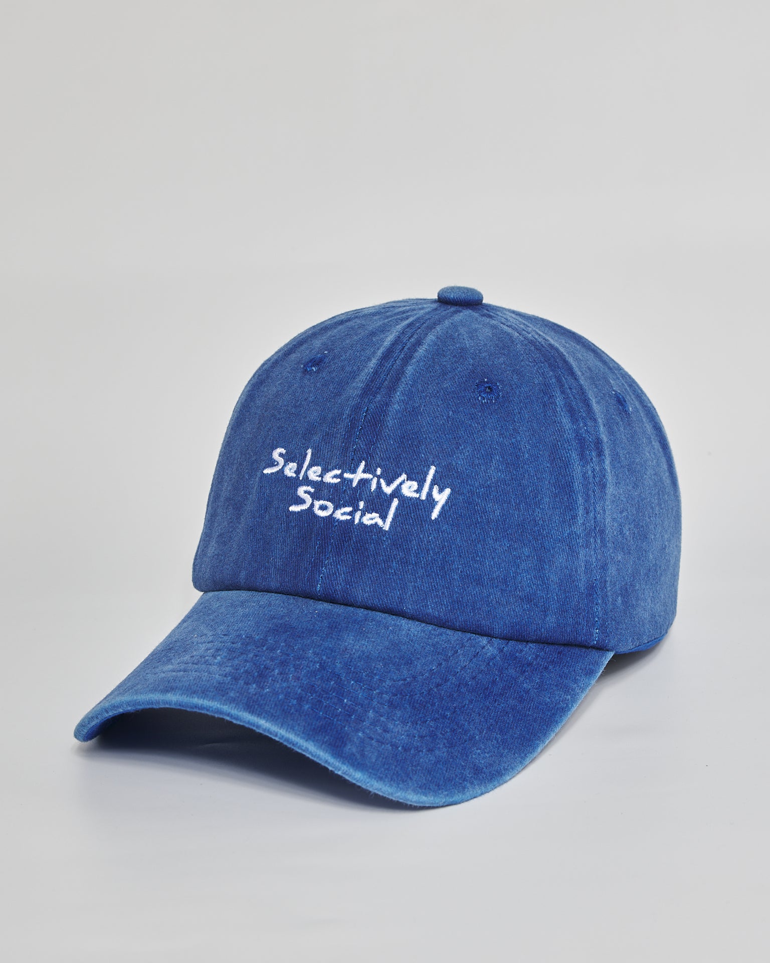 Selectively Social royal blue washed cap - side view