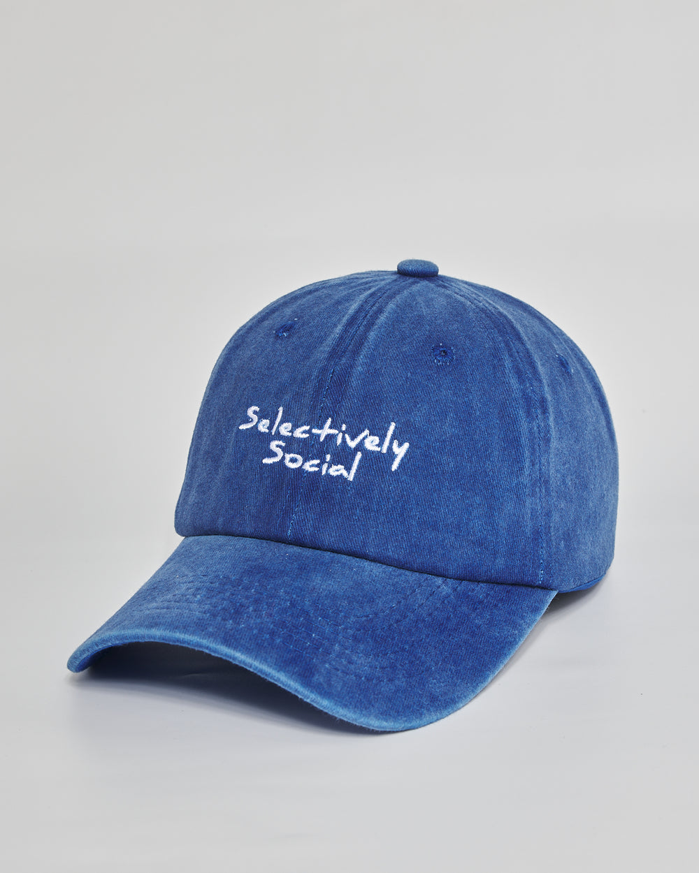 Selectively Social royal blue washed cap - side view