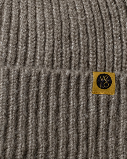 Close view of Taupe Lux Beanie