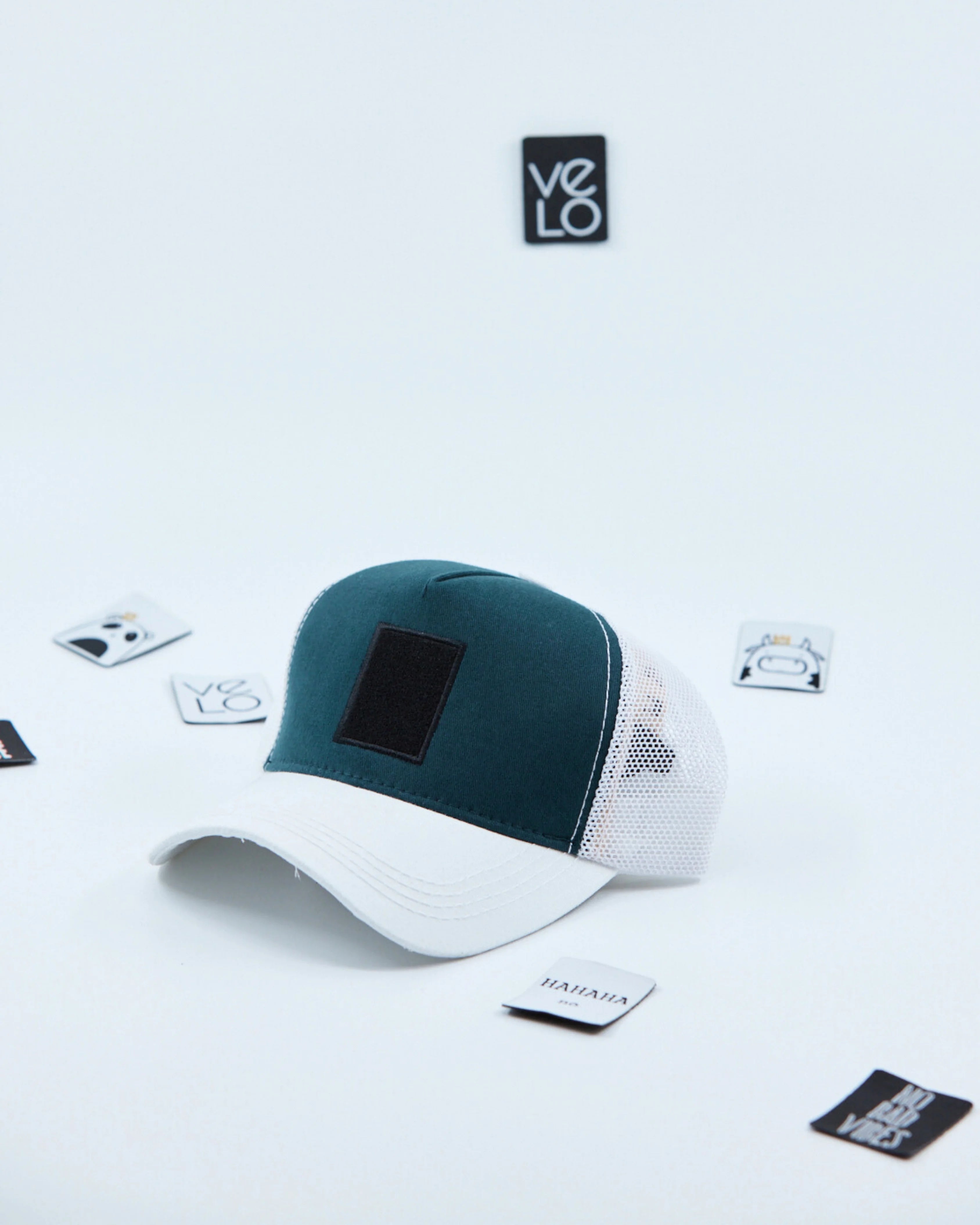 Side view of Teal Green and White Customisable Trucker Cap