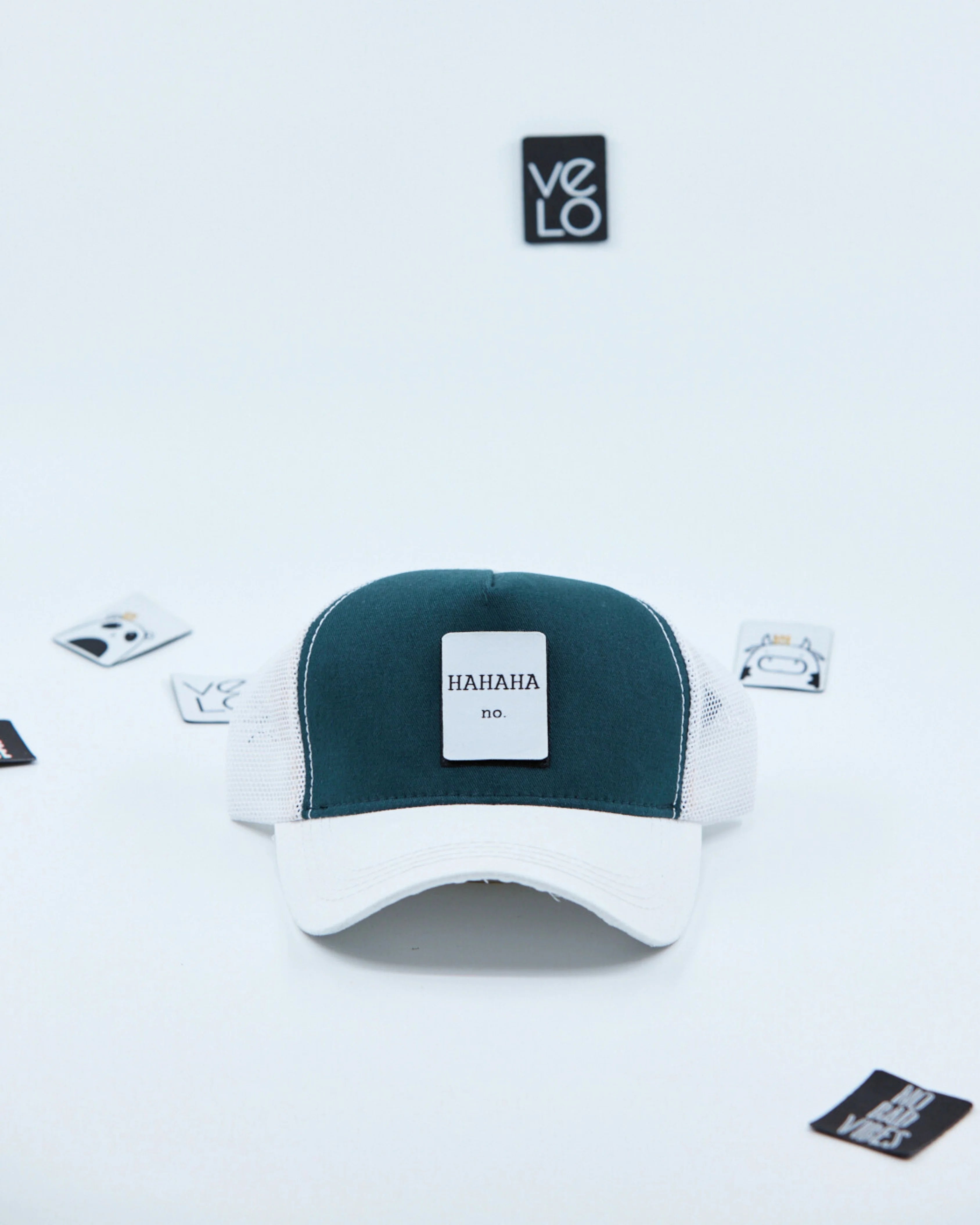 Front view of Teal Green and White Customisable Trucker Cap