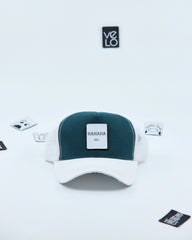 Front view of Teal Green and White Customisable Trucker Cap