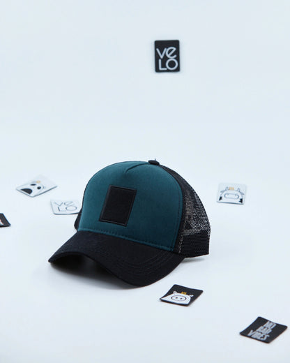 Side view of Teal Green and Black Customisable Trucker Cap