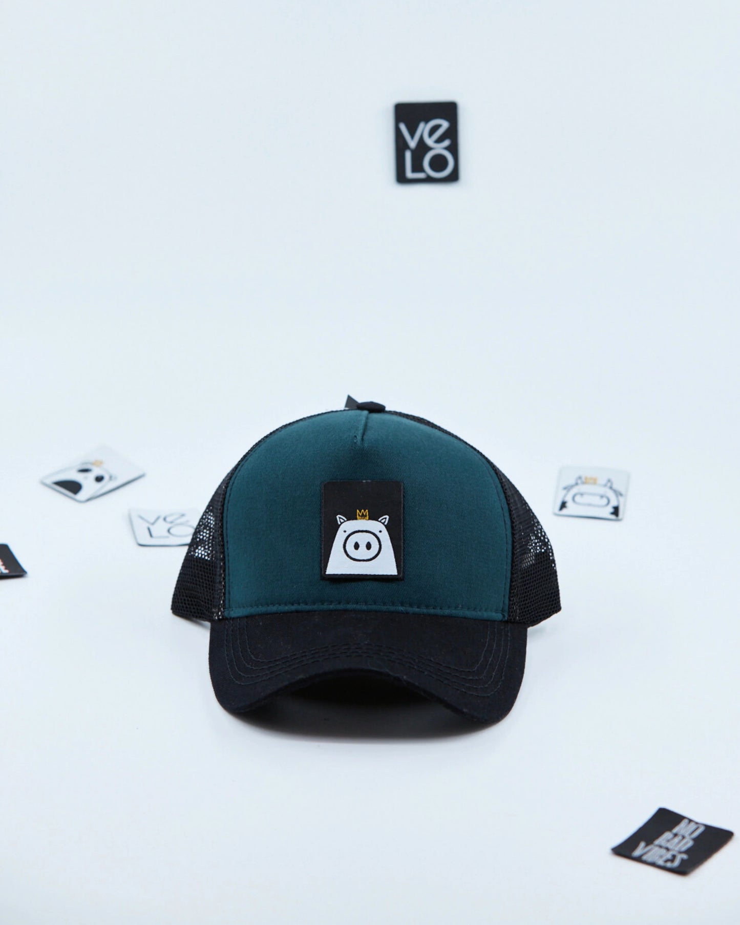 Front view of Teal Green and Black Customisable Trucker Cap
