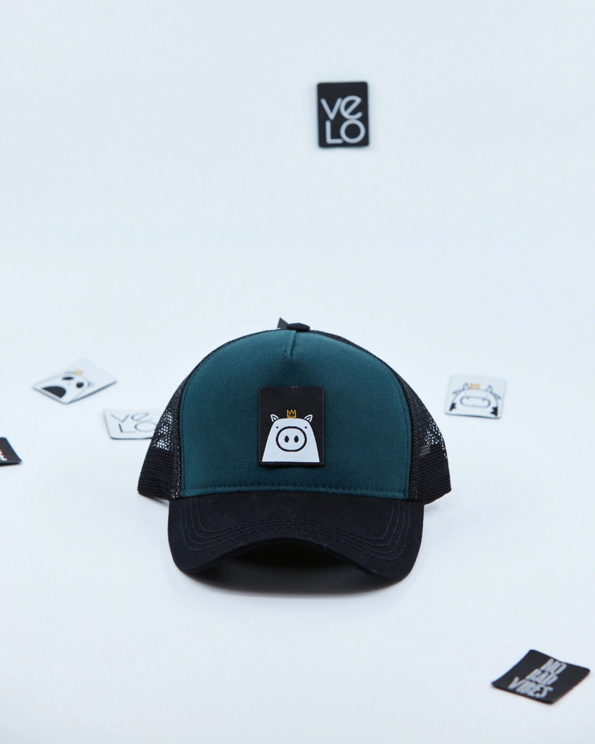 Front view of Teal Green and Black Customisable Trucker Cap