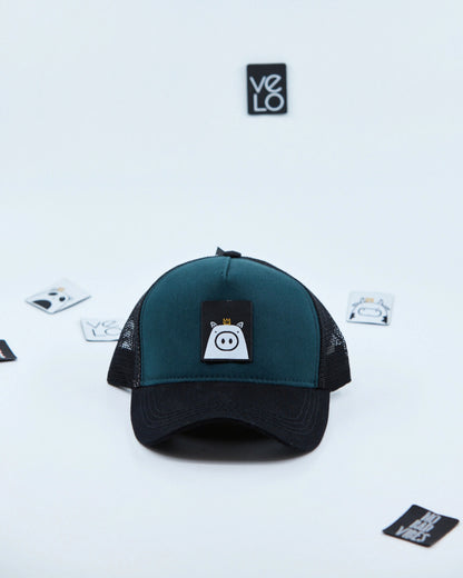 Front view of Teal Green and Black Customisable Trucker Cap