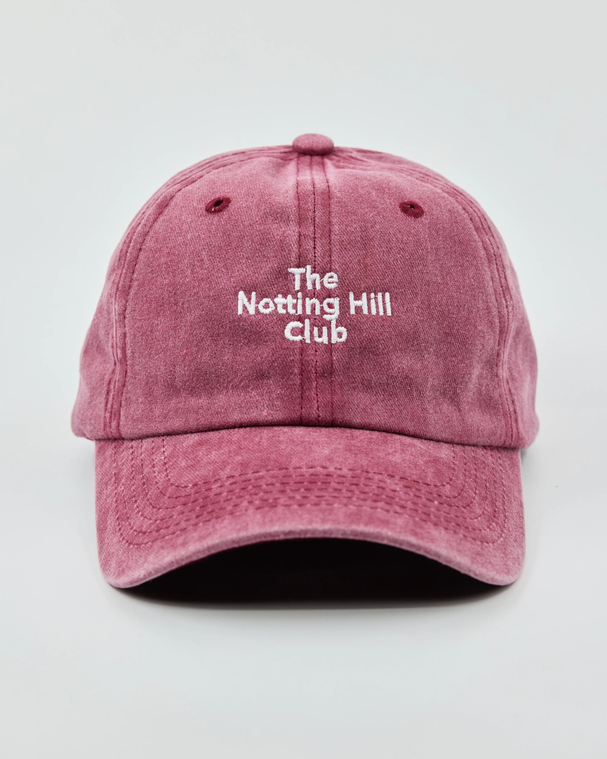 front view of The Notting Hill Club Burgundy Washed Cap