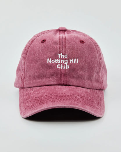 front view of The Notting Hill Club Burgundy Washed Cap