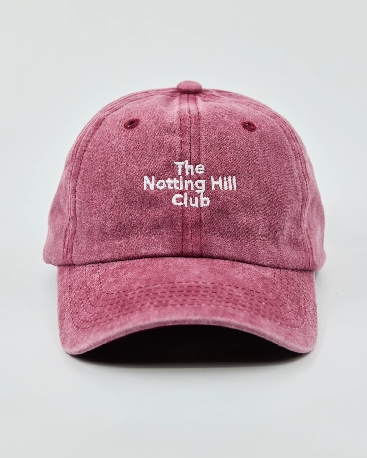 front view of The Notting Hill Club Burgundy Washed Cap