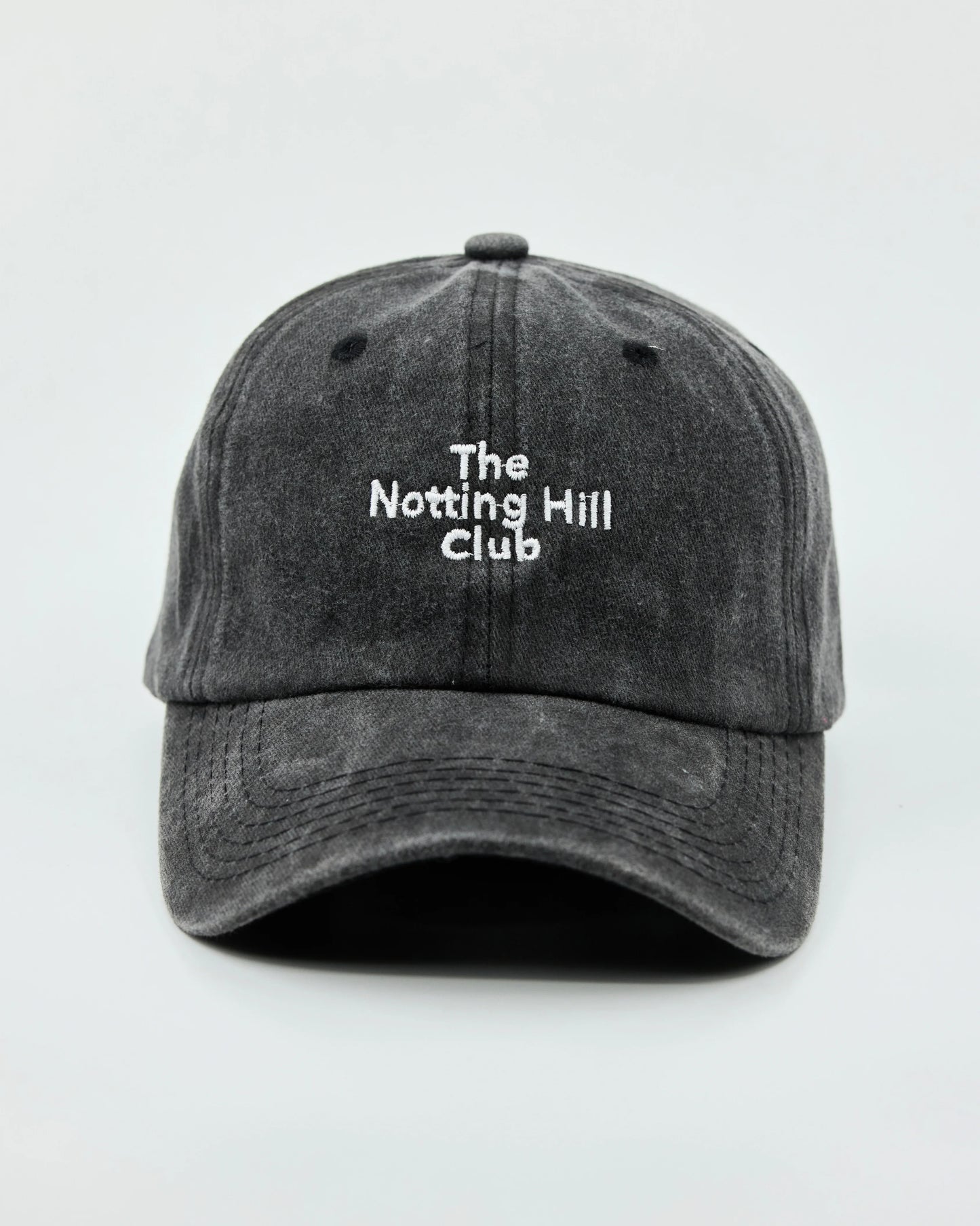 Front view of The Notting Hill Club Dark Gray Washed Cap