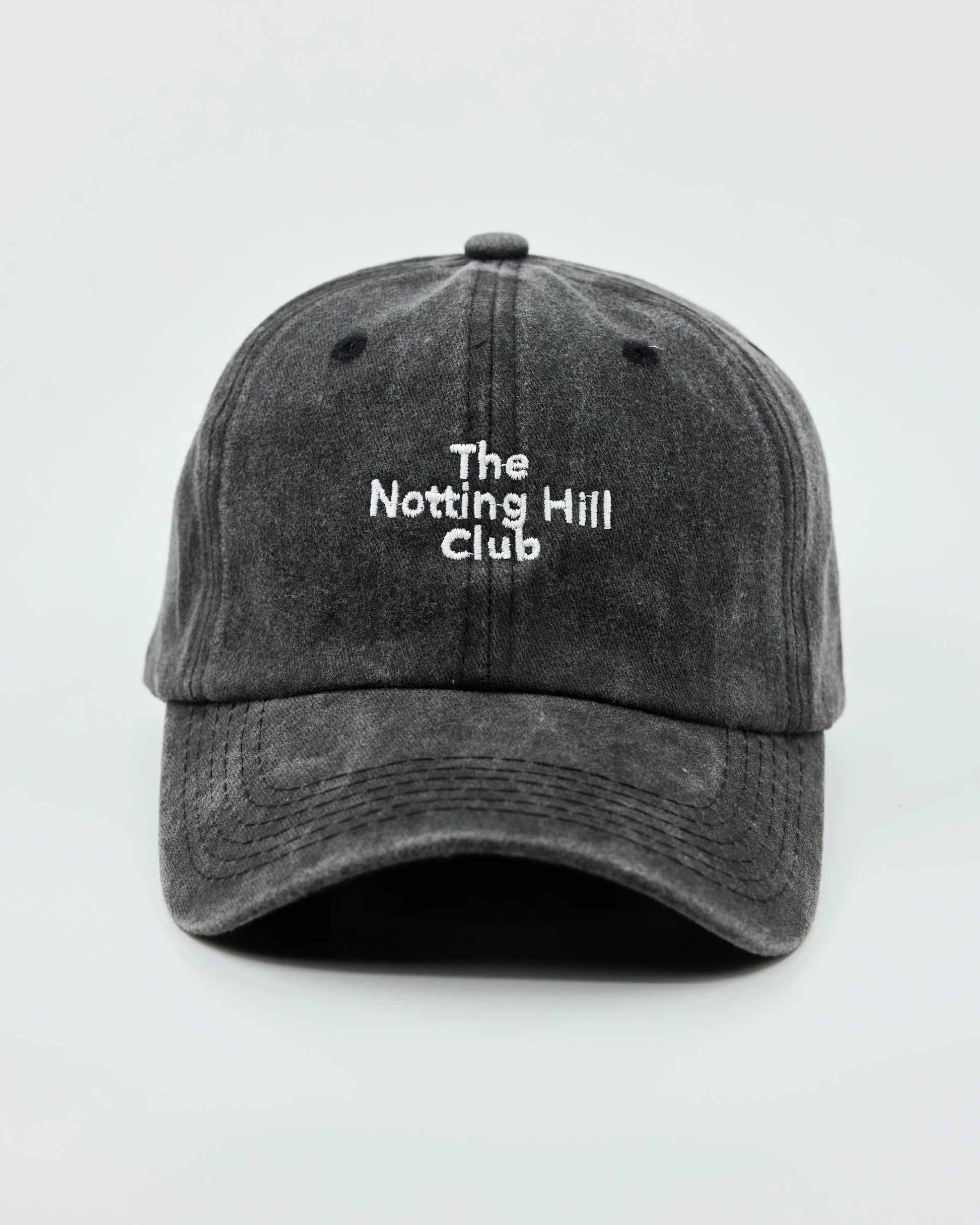 Front view of The Notting Hill Club Dark Gray Washed Cap