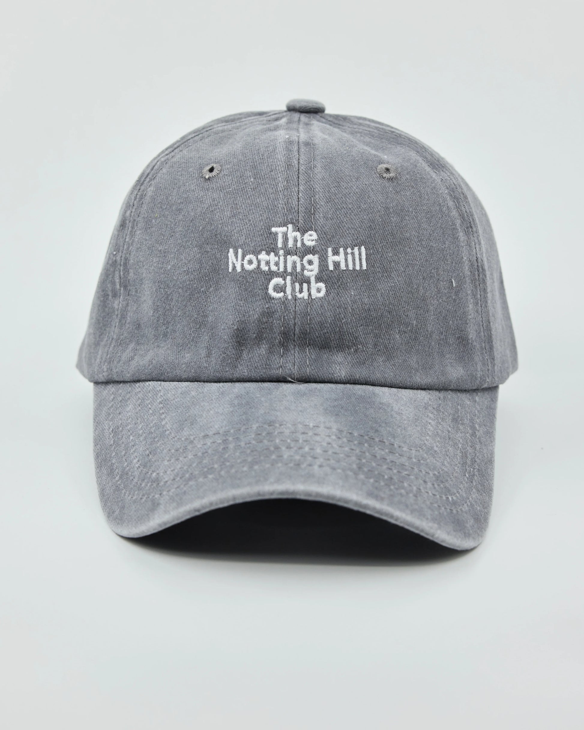 Front view of The Notting Hill Club Light Gray Washed Cap