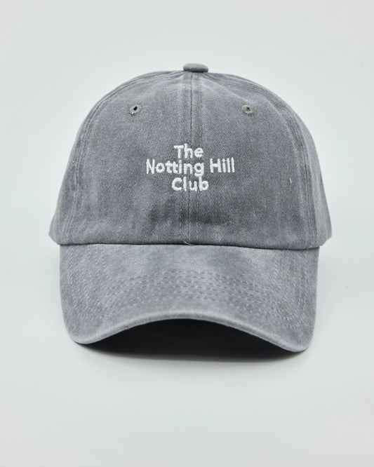 Front view of The Notting Hill Club Light Gray Washed Cap
