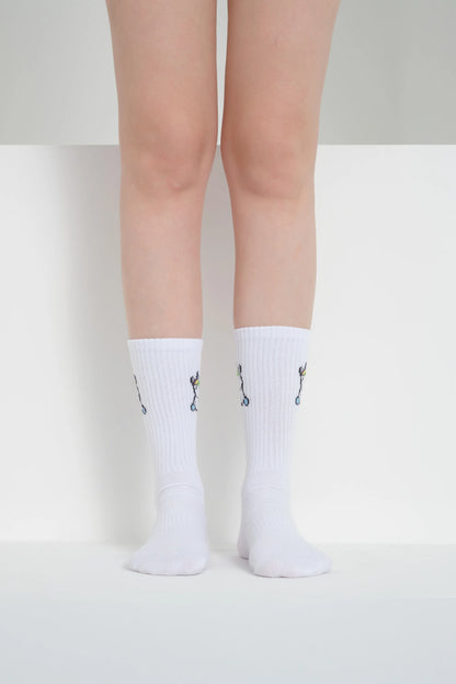 front view of white unicorn socks