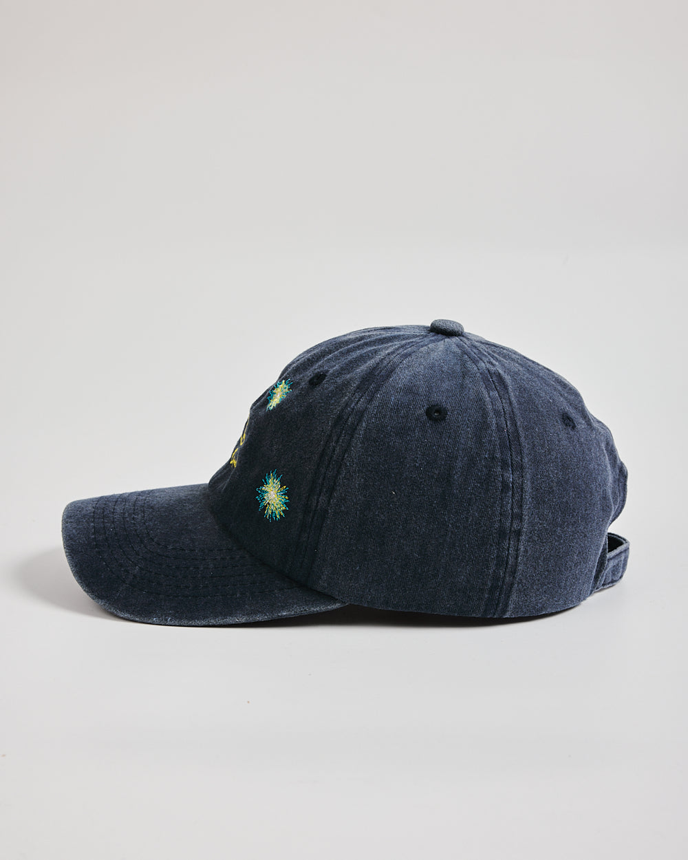 Van Gogh Navy Washed Caps on a light gray background