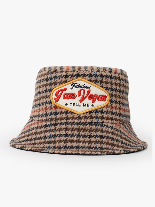 Front view of Vegas Beige Bucket Hat