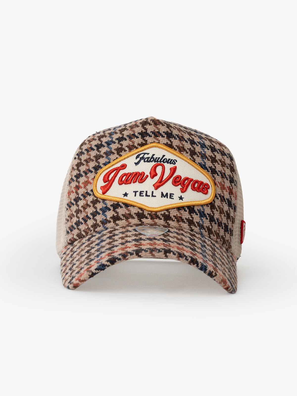 Front view of Vegas Beige Trucker Hat