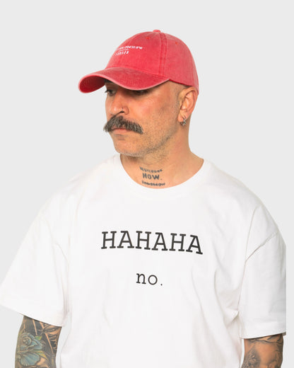 A man wearing the London Red Washed Cap