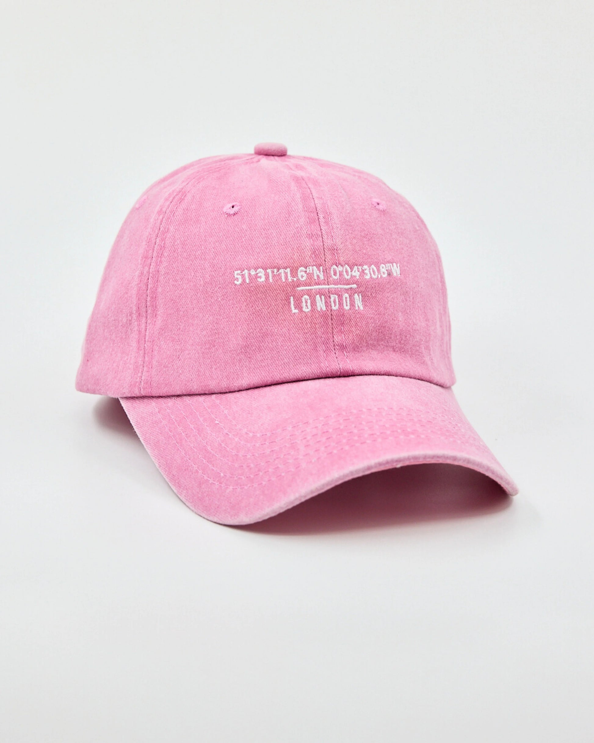 Side view of London Pink Washed Cap